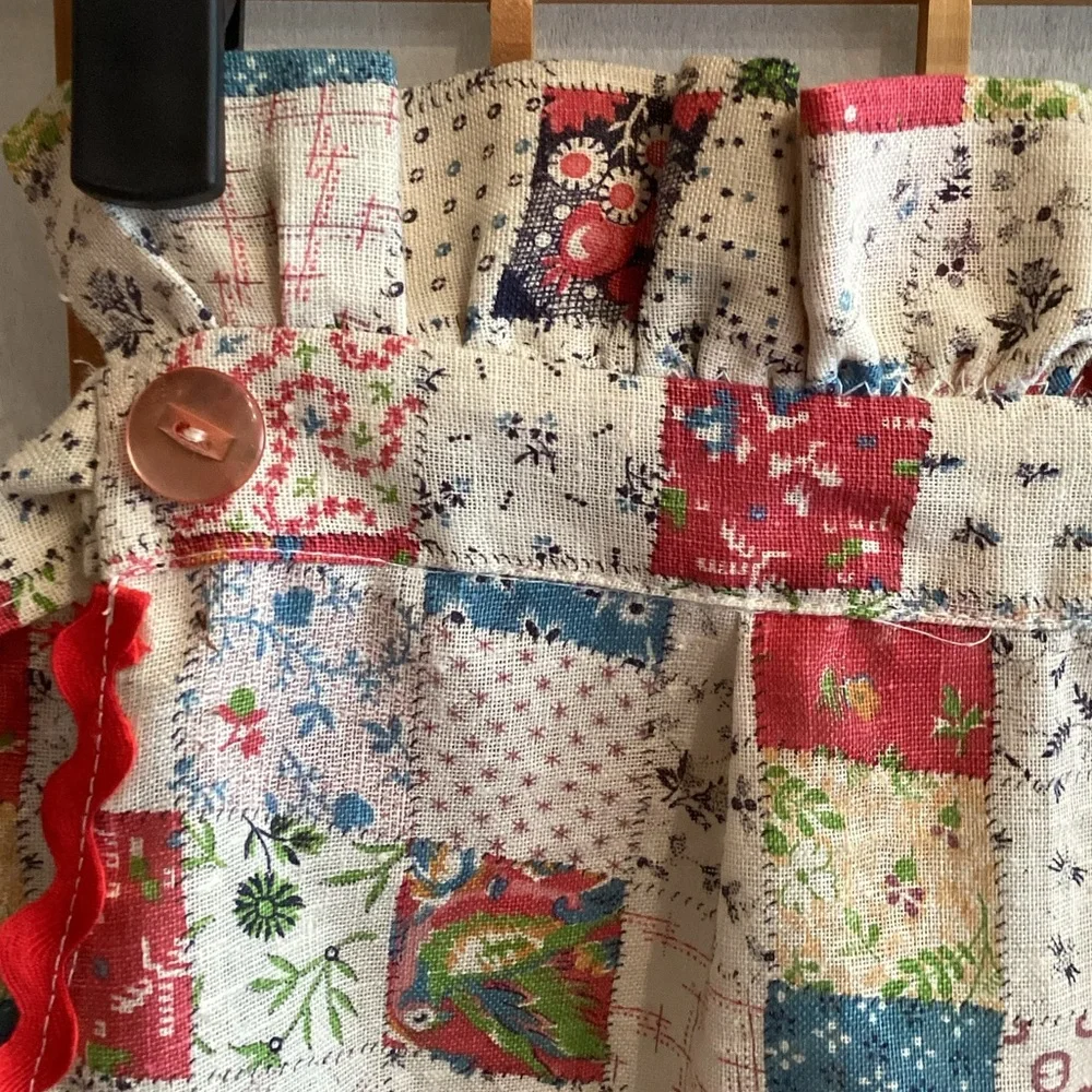Vintage Handmade Patchwork Half Apron with Red Trim
